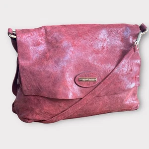 Tuscany Leather Antiqued Brushed Calfskin Suede Shoulder Bag Purse Red Italy GUC - Picture 1 of 12