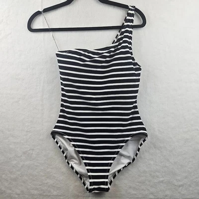 Gap One Piece Bathing Suit Size XS One Shoulder Black White Stripe - Image 1 of 4