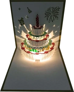 3D Pop Up Birthday Cards, Auto Play Music Warming LED Light Birthday Cake Card.. - Picture 1 of 6