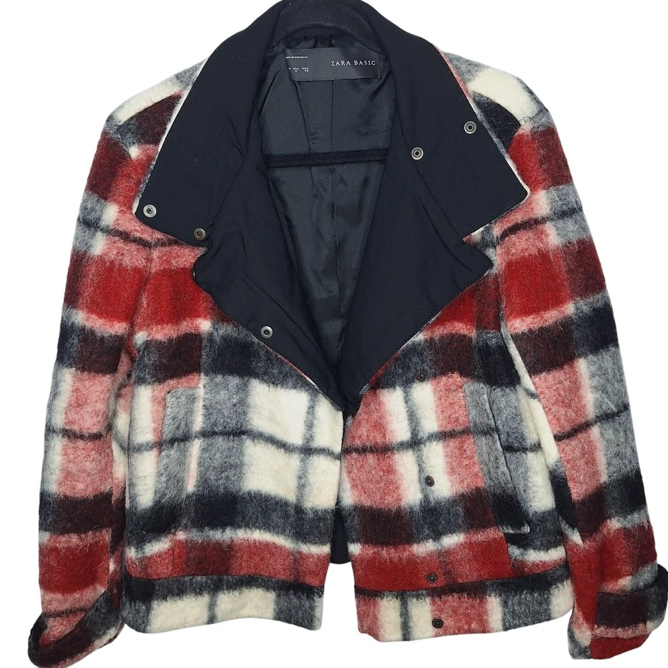 Jaqueta de Moto Zara Buffalo Xadrez Lã Mohair Feminina Média Xadrez Grunge Outono  - Imagem 1 de 4