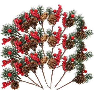 10 Pcs Christmas Cuttings Red Floral Picks Artificial Green Pine Needles \ - Foto 1 di 12