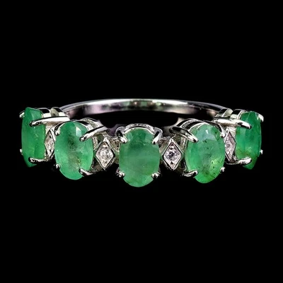 925 Sterlingsilber Ring Oval Smaragd 6x4mm Natürlicher Edelstein Schmuck Größe 8 - Bild 1 von 4