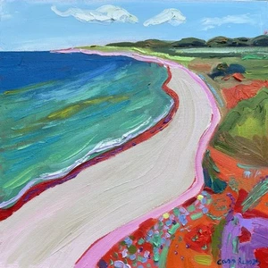 Pintura al óleo original sobre lienzo Cape Cod Beach 12 X 12 pulgadas arte contemporáneo - Imagen 1 de 14