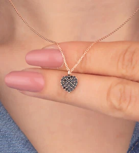 925 Sterlingsilber Onyx Stein Herz Halskette ER0441 Handgemachter Schmuck - Bild 1 von 3