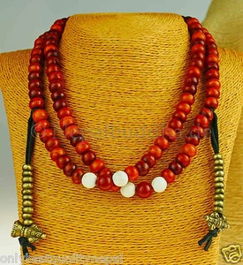 Mala Authentique Corne 108 Tibet Braun Blanc Main Counter Cornaline Bouddha - Photo 1 sur 8