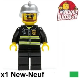 Lego Minifigure City Fireman Silver Helmet Beard Chief Cty0087 - Picture 1 of 1