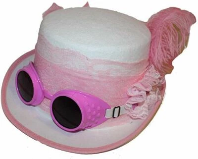 Terciopelo 4.25" Alto Steampunk Tamaño Completo Sombrero Desmontable Gafas Camafeo y Plumas Foto 1 de 4