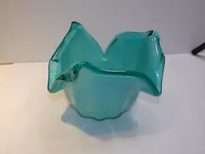 Murano Art Glass Large Bowl, Blue w Petal-Like Shape - Picture 1 of 5