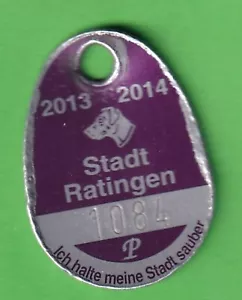 Ratingen Hundesteuermarke dog licence tag 2013 – 2014 Leichtmetall eloxiert - Bild 1 von 2