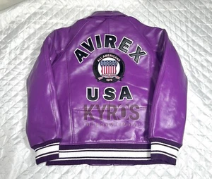 Herren Avirex Leder Bomber American Flight Jacket Leder Lila Icon Jacke - Bild 1 von 3