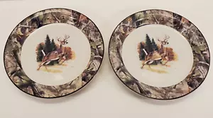 Al Agnew Real Tree Whitetail Deer Salad Plates Bass Pro Shop Hunter Set of 2 - Imagen 1 de 7
