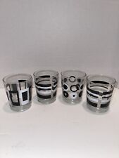 4 IKEA  Lowball Glasses, Rocks, Godis Black White Geometric, MCM Style