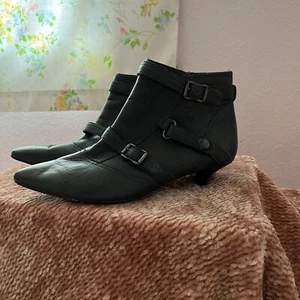 ASH buckle pointy ankle boots kitten leather kinks size 36 1 inch - Picture 1 of 10