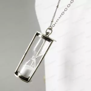 SCHRULLIGE STUNDE GLASFLASCHE antik silberfarben LANGE HALSKETTE Vintage Uhr Sanduhr - Bild 1 von 8