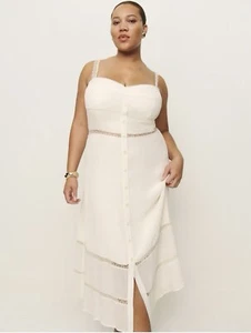 Reformation Wynton Midikleid Größe 14 elfenbeinfarben Knopfleiste Spitzeneinsatz NEU - Bild 1 von 11