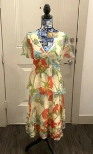 Cynthia Steffe Tiered Silk Top & Skirt Floral Ruffle Trim Size 6 - Picture 1 of 11