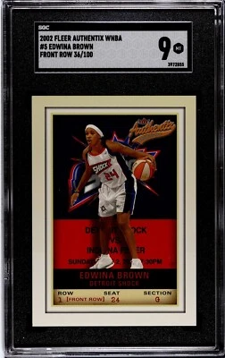 2002 Fleer Authentix WNBA Front Row 1 Parallel #5 Edwina Brown 36/100 SSP SGC 9 - Image 1 of 2