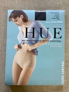 HUE No Waistband Control Top Sheer PANTYHOSE Almost Black #5973 Size 2 NEW - Picture 1 of 2