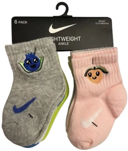 Nike Infant Ankle Socks Set Multicolor 6 Pack Logo Fruit Embroidery Size 12-24 M - Picture 1 of 14