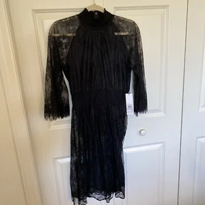Vestido negro de encaje cintura elástica cuello falso Calvin Klein para mujer talla 6 nuevo con etiquetas - Imagen 1 de 8