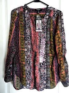 NWT NINE WEST Coffee Tapestry Lucy Tunic Blouse Shirt Top Sz Small - Picture 1 of 3
