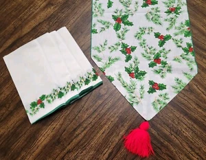 Feiertage Weihnachten Stechpalme Tischläufer & 4 Servietten  - Bild 1 von 5