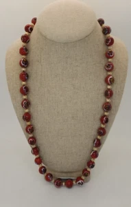 925 Venetian Rich Red Murano Art Glass Beaded Necklace 23 in 12 mm - Picture 1 of 4