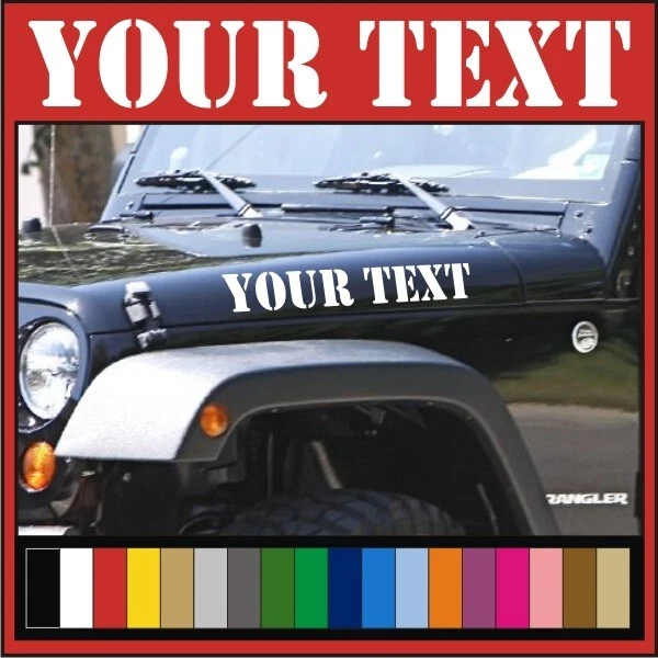 Custom Text Vinyl Hood Decals Stickers Graphic | Fits: Jeep JK JL JT Wrangler — 第 1/1 张图片