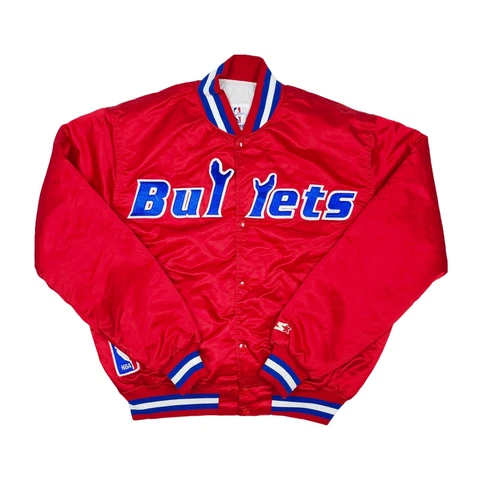 Vtg Rare NBA Washington Bullets Red Starter Satin Bomber Jacket. Mens XL Cover