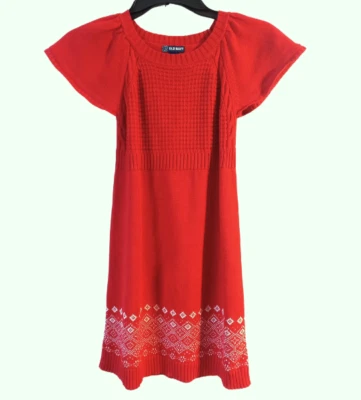 Niñas Talla 8 Antiguo Vestido Suéter Rojo Azul Marino Día de San Valentín Manga Corta Bordado Foto 1 de 4