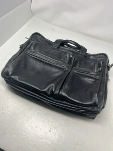 TUMI Black All Leather Expandable Laptop Briefcase - Picture 1 of 11