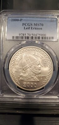 Perfection! 2000-P PCGS MS70 Lief Ericson Commemorative Silver Dollar - Image 1 of 2
