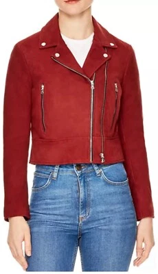 Chaqueta de Moto Sandro Paris Auténtica Adaya Gamuza Cuero Roja Manga Larga 1 Xs Foto 1 de 4