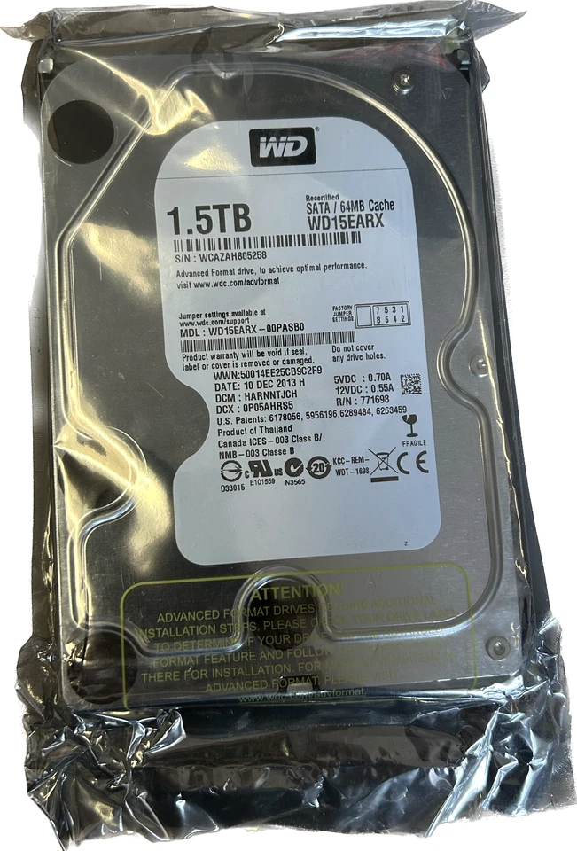 Western Digital WD15EARX 1.5Tb Hard Drive 3.5" SATA - Image 1 of 1
