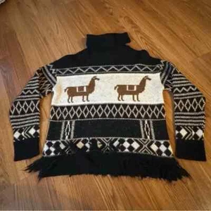 Zara Fancy Collection Girls Alpaca Patterned Black and Cream Sweater Size 11-12 - Picture 1 of 6