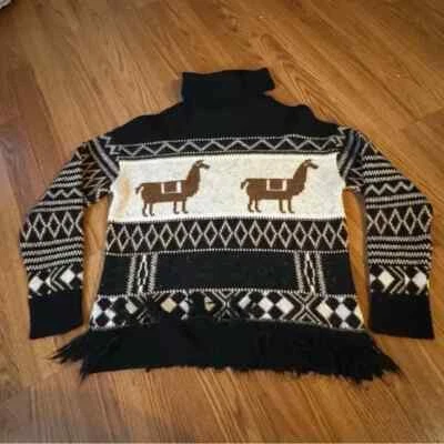 Zara Fancy Collection Girls Alpaca Patterned Black and Cream Sweater Size 11-12 - Image 1 of 4