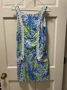 Vestido Lilly Pulitzer Seahorse Coral Bolsillos Cambio Azul Verde Talla 4 3406A - Imagen 1 de 10