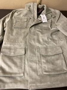Men’s Robert Graham Cargo Field Jacket L Large Coat NICKEL LT GREEN Vegan Suede - Picture 1 of 4
