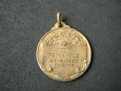 Itália, Torino, Campeonato Feminino de Tênis de Mesa, 1950, medalha vintage - Imagem 1 de 2