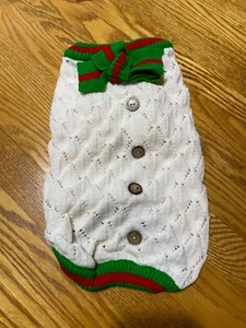 Hundepullover mit Zopfmuster cremefarben besetzt in rot & grün Gr. M NEU - Bild 1 von 5