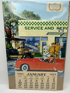 1954 Taylor Oughton Calendar Page Gas Station Automobiles READ - Picture 1 of 5