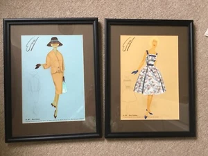 Original Vintage Italienisches Modehaus Arbeitszimmer x2 Zeichnung Original Kunst - Bild 1 von 11
