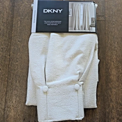 DKNY Plaza CREAM Pinch Pleat Window CURTAIN Panels Drape *ROOM DARKENING* 32x108 - Image 1 of 4