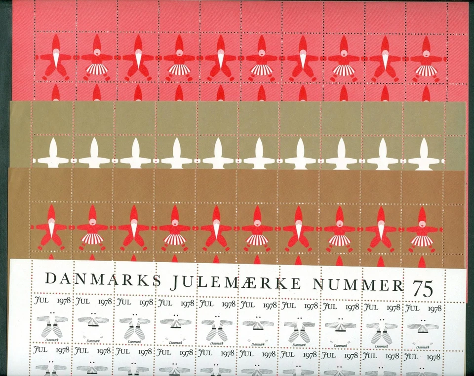 Dinamarca. Sello de Navidad 1978 hoja escala/impresión a prueba. 5 hojas. Perf. Compl. Set Foto 1 de 2
