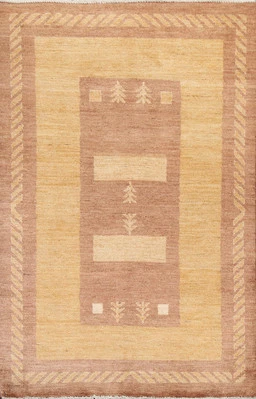 Modern Gabbeh Style Area Rug 4x6 Ft Hand-Knotted Wool Carpet Oriental Rug - Image 1 of 4