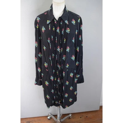Zadig & Voltaire Rouchi CDC Silk Button Shirt Dress Large Black Flower Polka - Image 1 of 4