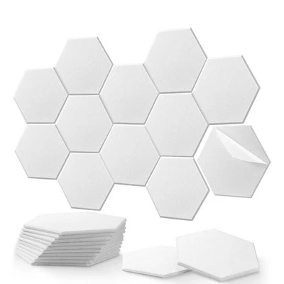 12 Stück Hexagon Akustikplatten Selbstklebend, Hohe Dichte Schallabsorber Decken