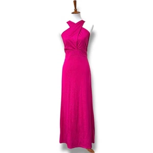 Lovely Grace Sparkle Crisscross Halter Maxi Dress Fuchsia Women's XL Barbiecore - Picture 1 of 17