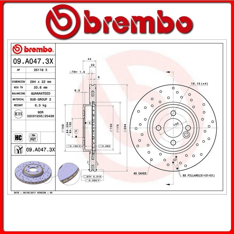 09.A047.3X#6 DISCO FRENO ANTERIORE SPORTIVO BREMBO XTRA MINI MINI CLUBMAN (R55)  - Immagine 1 di 1