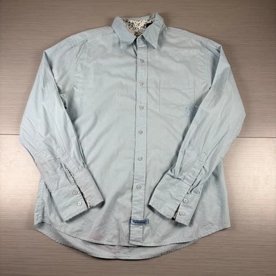 Camisa de lavandería inglesa para hombre grande azul con botones manga larga ribete floral informal Foto 1 de 4